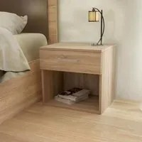 Comodino con un cassetto ed un vano a vista inferiore 44 5x35x43 5h cm di colore Quercia chiaro mod. Nightstand