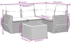 Set Divano da Giardino 5 pz con Cuscini Beige in Polyrattan