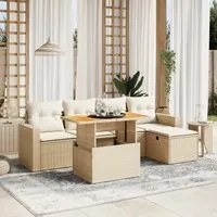 Set Divano da Giardino 6 pz con Cuscini Beige in Polyrattan 3275585