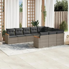 Set divano da giardino 10 pz con cuscini grigio in polyrattan