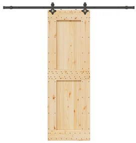 Porta Scorrevole Con Set Hardware 70x210 Cm Legno Massello Pino /