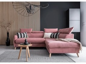 Divano letto angolare in velluto rosa chiaro (angolo destro) Sweet Harmony - Miuform