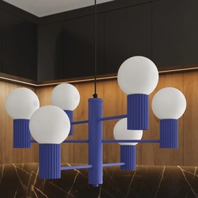 Lampadario blu con paralume in vetro Orbital – Sollux