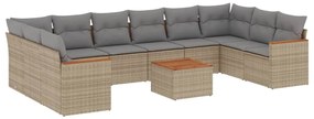 Set divani da giardino 11 pz con cuscini beige in polyrattan