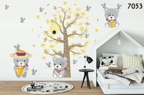 Adesivo da parete grande per bambini con orsi e vasetti miele 120 x 240 cm