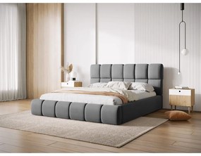 Letto matrimoniale imbottito grigio in velluto con contenitore con rete inclusa 200x200 cm Bellis – Micadoni