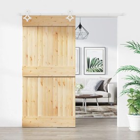 Porta Scorrevole Con Set Hardware 100x210cm Legno Massello Pino /