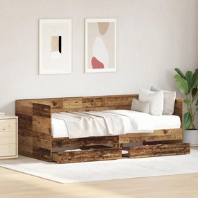 Letto a giorno con cassetto legno vecchio legno ingegnerizzato