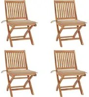 Sedie da Giardino Pieghevoli con Cuscini 4 pz Massello di Teak 3072810