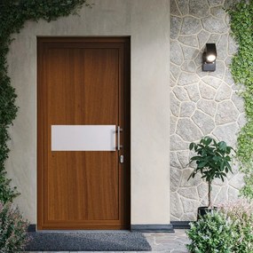 Portoncino d'ingresso DOLCETTI in PVC pannello bugnato mod.330 L 90 x H 210 cm in PVC rovere dorato, apertura spingere a destra, falso telaio non incluso