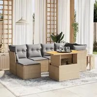 Set Divani da Giardino 7 pz con Cuscini Beige in Polyrattan 3275481