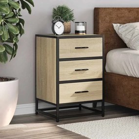 Comodino Rovere Sonoma 40x34,5x60cm Legno Multistrato E Metallo /