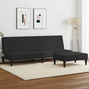 Divano Letto A 2 Posti Con Poggiapiedi Nero İn Velluto /
