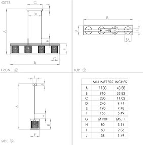Eglo 43773 - Lampadario a sospensione con filo CATTERICK 4xE27/40W/230V