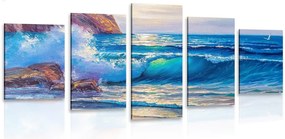 Quadri 5 pezzi – Onde del mare sulla costa