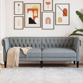Divano Chesterfield A 3 Posti Grigio Chiaro İn Tessuto /