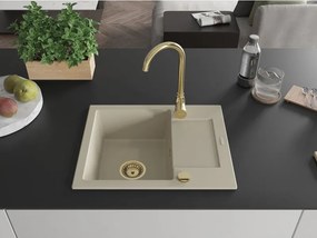 Mexen Enzo lavello da cucina in granito, 1 vasca con gocciolatoio e miscelatore Telma, beige - 6506-69-670200-50