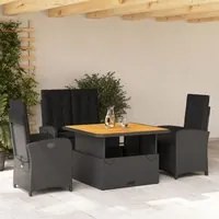 Set da Pranzo da Giardino 4 pz con Cuscini Nero in Polyrattancod mxl 113687