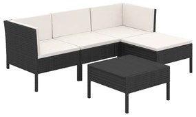 Set divani da giardino 5 pz con cuscini in polyrattan nero