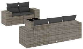 Set divano da giardino 6 pz con cuscini grigio in polyrattan