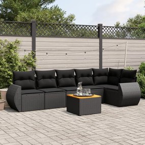 Set divani da giardino con cuscini 7pz nero polyrattan