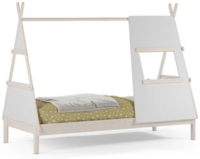Letto da bambini a forma di casa color crema in pino massiccio con rete inclusa 90x200 cm Enola – Marckeric