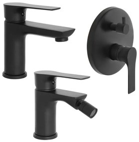 Set miscelatori lavabo bidet e doccia con deviatore Flat nero opaco