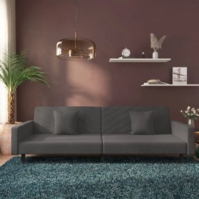 Divano Letto A 2 Posti Con 2 Cuscini Grigio Scuro İn Velluto /