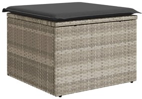 Sgabello giardino e cuscino grigio chiaro 55x55x37cm polyrattan