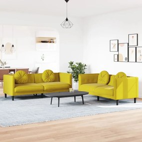 Set Di Divani 2 Pz Con Cuscini Giallo İn Velluto /