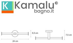 Kamalu - portarotolo bagno design doppio gancio in acciaio inox satinato | mira-s