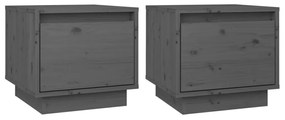 Comodini 2 pz grigi 35x34x32 cm in legno massello di pino