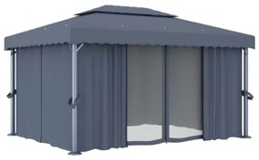 Gazebo con Tende 4x3 cm Antracite Alluminio