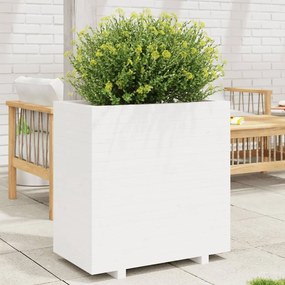 Fioriera Da Giardino Bianca 70x40x72,5cm Legno Massello Di Pino /