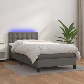 Giroletto Molle Con Materasso E Led Grigio 90x190cm Similpelle /