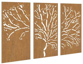 Decorazioni Muro Giardino 3pz 105x55 cm Albero Acciaio Corten