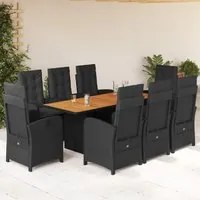 Set da Pranzo da Giardino 9 pz con Cuscini Nero in Polyrattancod mxl 89417