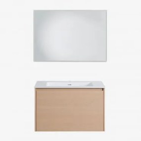 Set Mobili Da Bagno In Legno Jacob Con Lavabo Integrato Legno Naturale & Rectangular Led Y Antivaho (100x70) Tasmin & Senza Rubinetto - Sklum