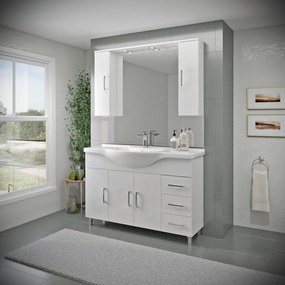 Mobile bagno da terra con lavabo e illuminazione L 120 x H 81.5 x P 50.5 cm bianco in mdf, 3 ante 3 cassetti per vasca centrale Simona