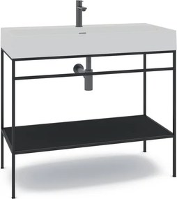 Mobile bagno da terra con lavabo e porta asciugamani laccato nero opaco L 100 x H 89 x P 45.5 cm nero per vasca centrale Outline