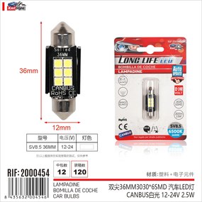 4 Pezzi Lampada Led Siluro 36mm Canbus T11 SV8.5 C5W C10W 6 SMD 3030 12V 24V 2.5W 300lm Bianco 6500K per Auto e Camion