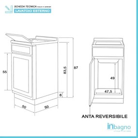 Mobile Lavatoio in Kit 50x50 cm con Vasca in Resina colore Bianco