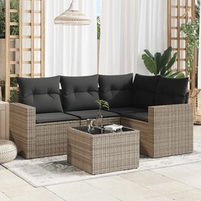 Set Divano da Giardino 5 pz con Cuscini Grigio in Polyrattan