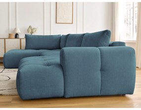 Divano angolare blu allungabile e con contenitore (penisola a sinistra/a U) con rivestimento in ciniglia Fuji – Bobochic Paris