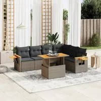 Set Divani da Giardino 7 pz con Cuscini Grigio in Polyrattan 3273538