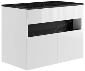 Mobile sotto lavabo sospeso a LED con piano Bianco e Nero effetto marmo L80 cm POZEGA