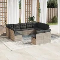 Set Divani da Giardino 11 pz con Cuscini in Polyrattan Grigio 3250191