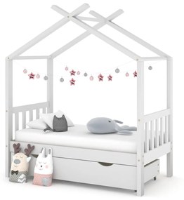Giroletto Bambini Con Cassetto Bianco Legno Di Pino 70x140 Cm /