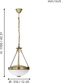 Eglo 82747 - Lampadario a sospensione con catena SAVOY 2xE27/60W/230V bronzo