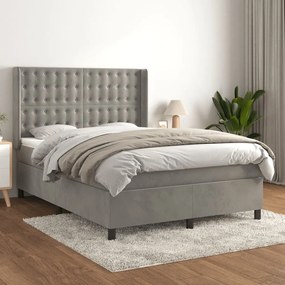 Giroletto A Molle Con Materasso Grigio Chiaro 140x190cm Velluto /